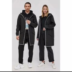 Rains Long Rain Jacket Reflective in Black NWT Waterproof Unisex Sizing (Men's)